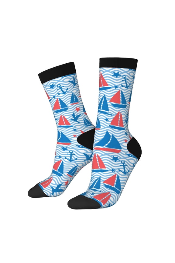 Sailboats On A Waves Crew Socks for Men & Women, Breathable Casual Athletic Ankle Socks