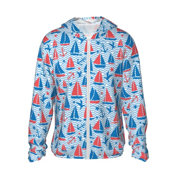 Vsdgher Sailboats On A Waves Print Adult Hoodie Shirts Rash Guard for Men Women,Long Sleeve Sun Protection Fishing Shirts for Athletic Running Swim-X-Large
