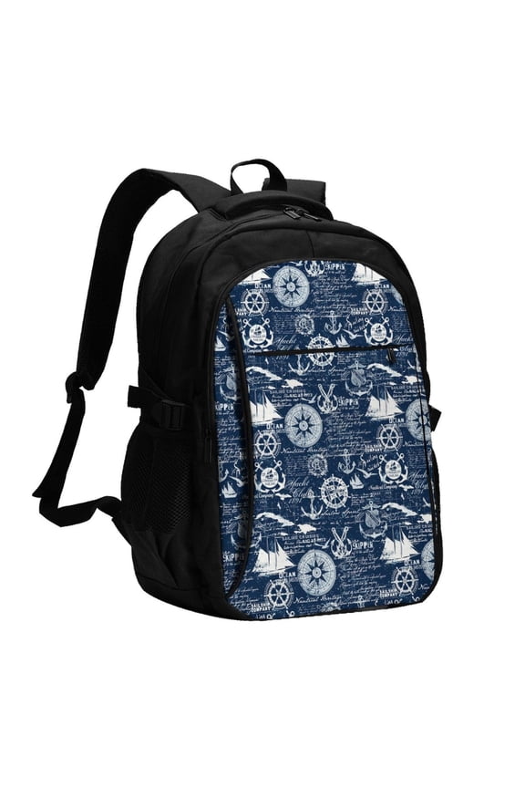 Sailing Cruises Nautical Print Travel Laptop Backpack, Laptops Backpack with USB Charging Port, Water Resistant Computer Bag Gift for Men & Women