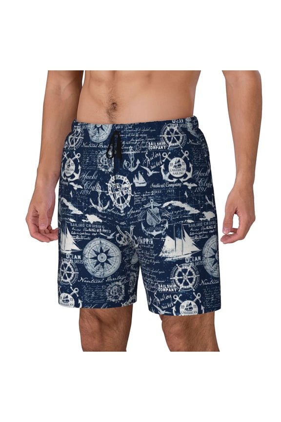 Sailing Cruises Nautical for Mens Swim Trunks with Compression Liner Swim Shorts Swim Suits Board Shorts-X-Large