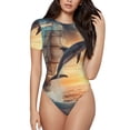 thumbnail image 1 of Vsdgher Sailing Dancing Dolphin Prinr Short Sleeve Body suit for Womens, Sexy Onesie One Piece Round Neck Bodysuit Shapewear Tummy Control-XX-Large, 1 of 7
