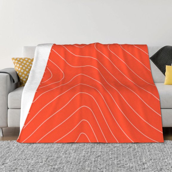 Vsdgher Salmon Fish Meat Pattern Fleece Throw Blanket, Horizontal Fleece Bedding Home Decor for Couch & Bed All Season Use -50"x40"