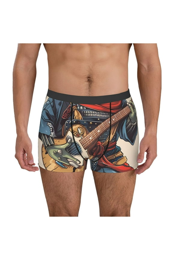 Samurai Frog Guitar Pattern Men's Boxer Brief Underwear,Soft Funny Underwear for Men-Medium