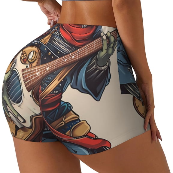 Vsdgher Samurai Frog Guitar Workout Shorts for Women Seamless Soft Smooth Gym Yoga Scrunch Active Exercise Fitness Shorts-Medium