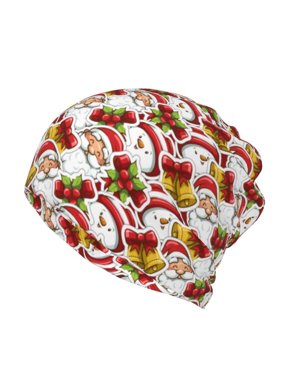 Santa Claus bells Snowman Slouchy Beanie Hat for Men/Women, Skull Cap Chemo Cap Night Sleeping Cap