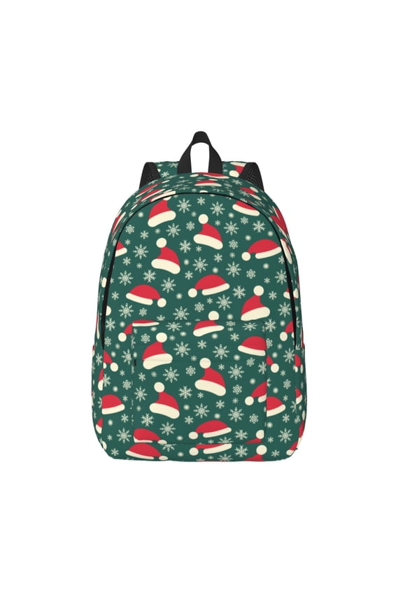 Santa Hat Joy Green Festive Print Canvas Backpack Travel Rucksack Unisex Knapsack 15.7/17.7Inch Laptop Backpack for Work,College -Medium