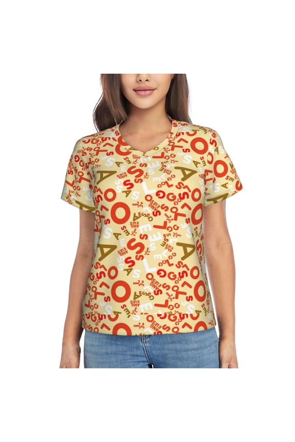 Scandinavian Alphabet2 Women Shirts V Neck Short Sleeve Tops T-Shirt Basic Tees, S to 3XLSmall