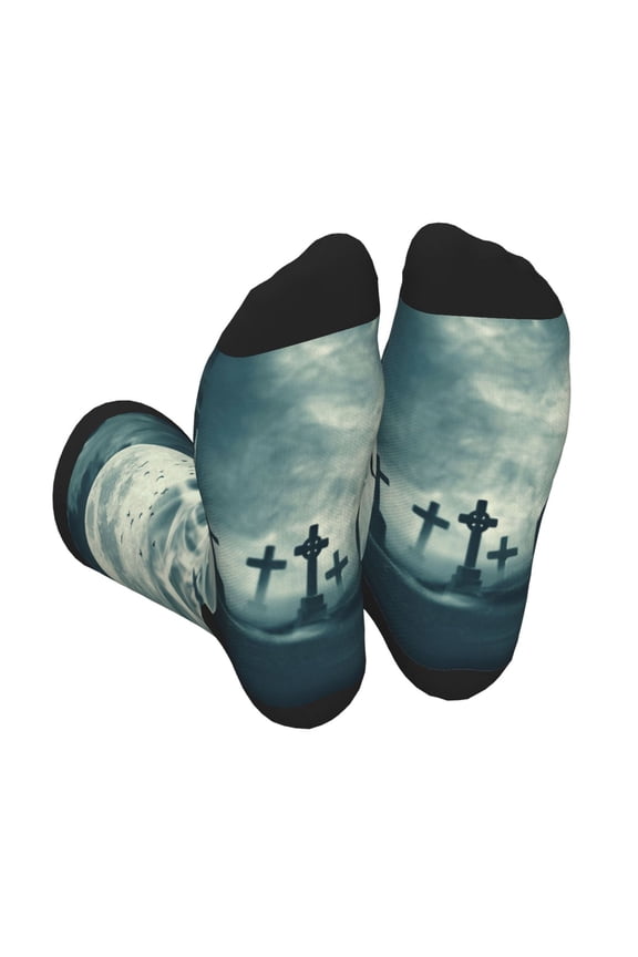 Scary Moon And Clouds Unisex Crew Socks Lightweight Breathable Ventilation Ankle Socks, Mid-calf socks for Daily