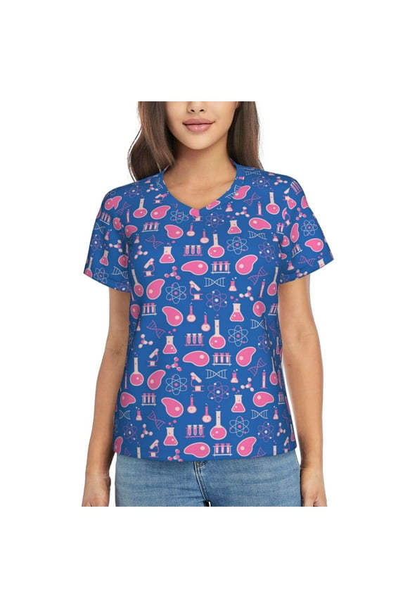 Science Experiment Women Shirts V Neck Short Sleeve Tops T-Shirt Basic Tees, S to 3XL3X-Large