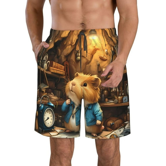 Vsdgher Scientist Guinea Pig Men's Beach Shorts, Surfing shorts, Swim trunks, Quick Dry Swim Trunks for Surfing Beach Fun -3X-Large