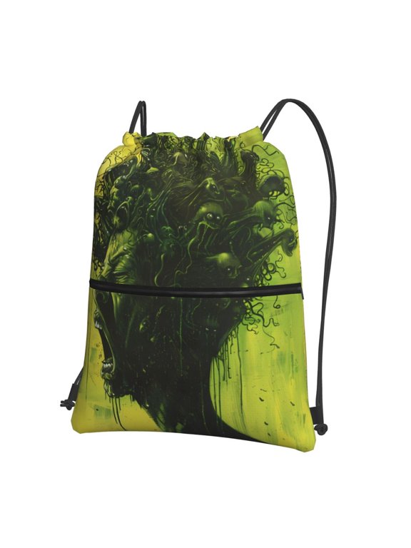 Screaming Horror Art Drawstring Backpack Water Resistant String Bag Sports Sackpack Gym Sack for Men Women