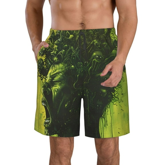 Vsdgher Screaming Horror Art Men's Beach Shorts, Surfing shorts, Swim trunks, Quick Dry Swim Trunks for Surfing Beach Fun -X-Large