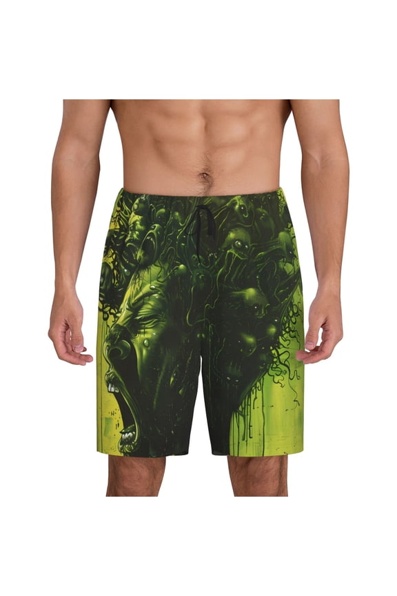 Screaming Horror Art Print Men's Pajama Shorts Lounge Bottoms Sleep Shorts Elastic Waist Lightweight PJ Shorts with Pockets-Medium