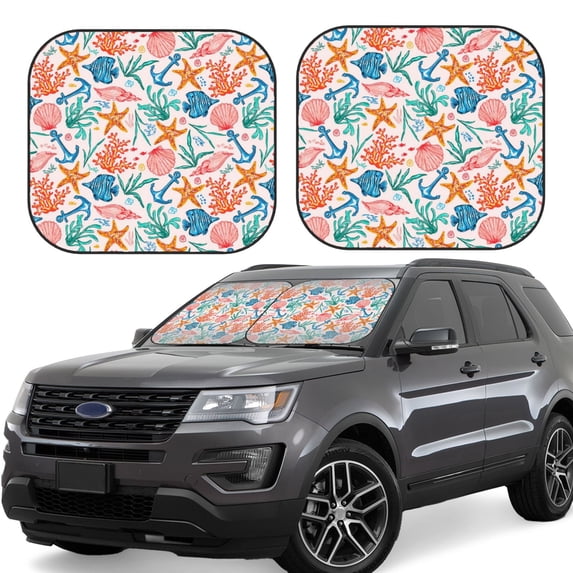 Vsdgher Sea Creatures Print Car Windshield Sun Shade, Reflective Sunshade Window Sunshade Sun Visor Protector Fit for Cars,Trucks,SUVs-Large