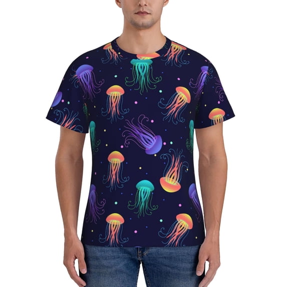 Vsdgher Sea Jellyfish Print Men's Dry Fit Mesh Athletic Shirts Moisture Wicking Tennis T-Shirt Tops