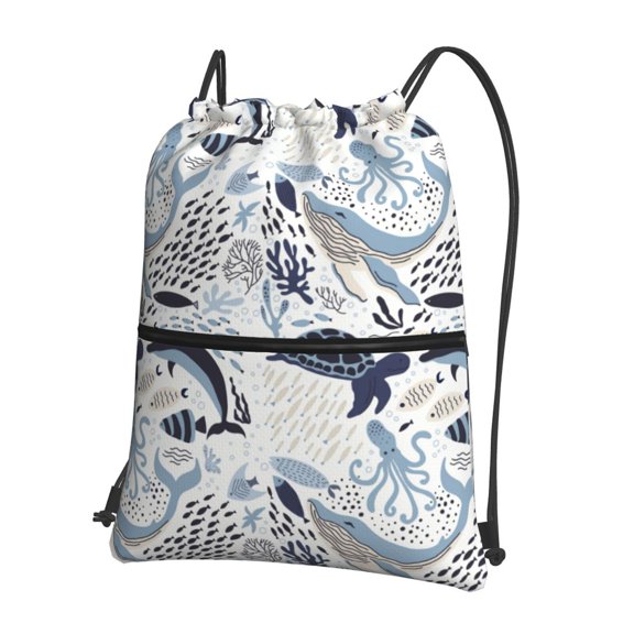 Vsdgher Sea Life Elements Drawstring Backpack Water Resistant String Bag Sports Sackpack Gym Sack for Men Women