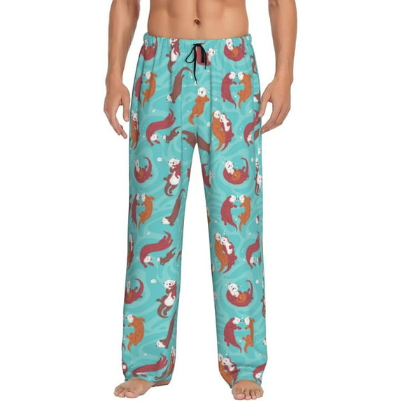 Vsdgher Sea Otters Family In Blue Water Print Mens Pajama Pants Sleep & Lounge Pants, PJ Bottoms With elastic waistb and Pockets