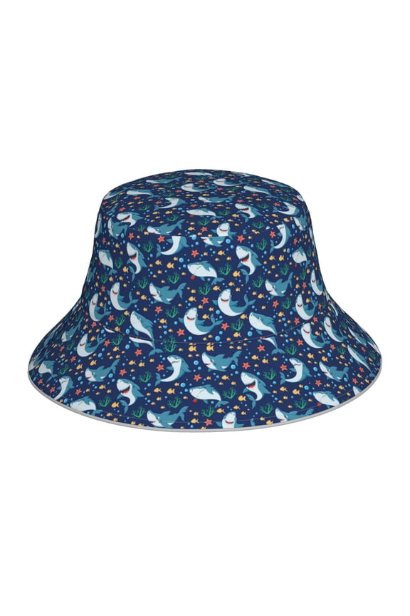 Sea Sharks Print Bucket Hat for Men&Women Bucket Hat Reversible Summer Double-Side-Wear Travel Gardening, Beach, Camping, Hiking, Fishing Cap