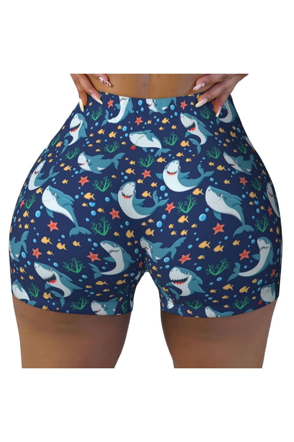 Sea Sharks print Workout Shorts for Women Seamless Soft Smooth Gym Yoga Scrunch Active Exercise Fitness Shorts