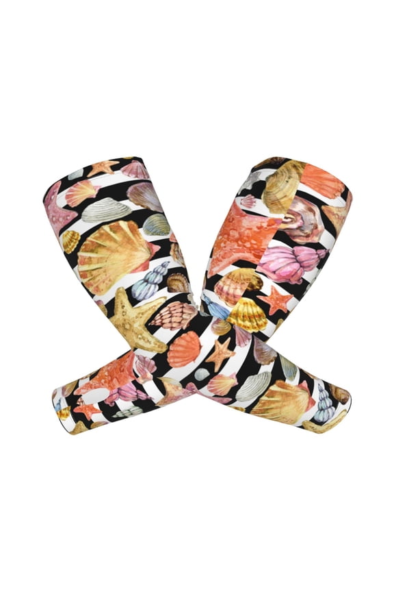 Sea Shell Pattern Cooling Arm Sleeves for Men & Women, Breathable, UV Sun Protection, Sports Arm Sleeves for Women, Men & Youth