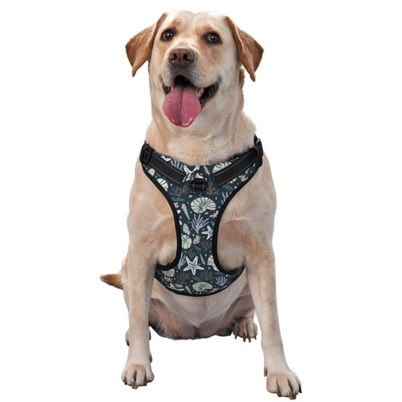 Vsdgher Sea Shells 1 Pattern Dog Harness,No Pull Pet Harness with Soft Padded Handle,Adjustable Reflective Vest with 2 Buckles,4 Slide Buckles,S-XL Medium