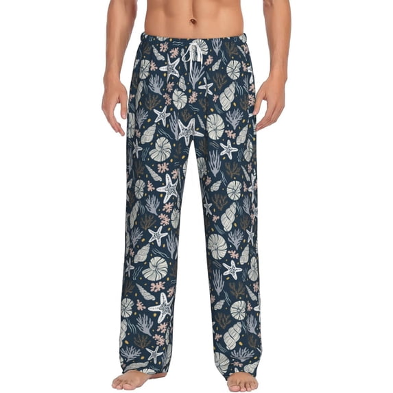 Vsdgher Sea Shells 1 Print Mens Pajama Pants Sleep & Lounge Pants, PJ Bottoms With elastic waistb and Pockets