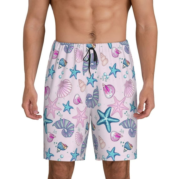 Vsdgher Sea Shells 3 Print Men's Pajama Shorts Lounge Bottoms Sleep Shorts Elastic Waist Lightweight PJ Shorts with Pockets-XX-Large