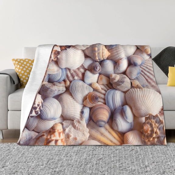 Vsdgher Sea Shells Pattern Fleece Throw Blanket, Horizontal Fleece Bedding Home Decor for Couch & Bed All Season Use -40"x30"
