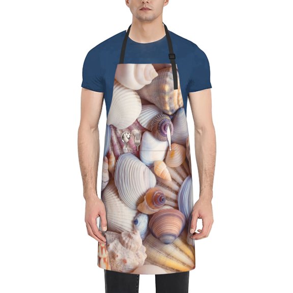 Vsdgher Sea Shells Waterproof Apron with 2 Pockets Kitchen Chef Aprons Bibs for Grooming Cooking Baking Painting Gardening