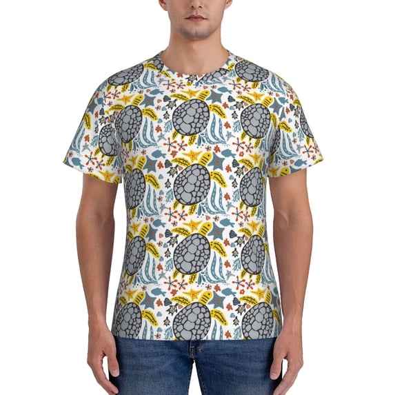 Vsdgher Sea Turtle Print Men's Dry Fit Mesh Athletic Shirts Moisture Wicking Tennis T-Shirt Tops