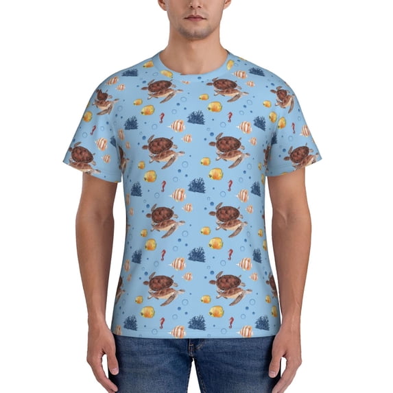 Vsdgher Sea Turtle Print Men's Dry Fit Mesh Athletic Shirts Moisture Wicking Tennis T-Shirt Tops