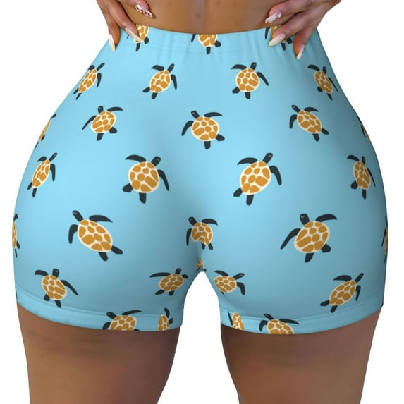 Vsdgher Sea Turtle print Workout Shorts for Women Seamless Soft Smooth Gym Yoga Scrunch Active Exercise Fitness Shorts