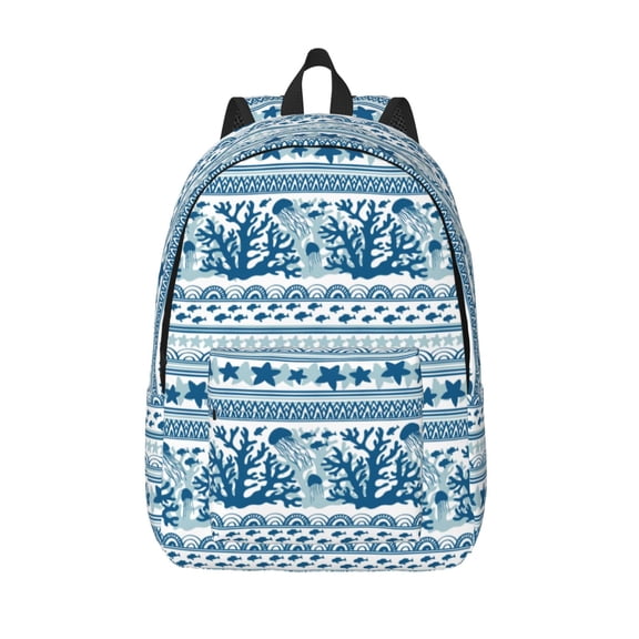 Vsdgher Sea Underwater Jellyfish Print Canvas Backpack Travel Rucksack Unisex Knapsack 15.7/17.7Inch Laptop Backpack for Work,College -Medium