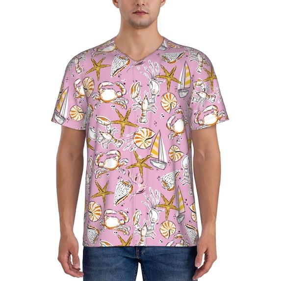 Vsdgher Seafood Mens T-Shirts Baseball Vintage Fashionable Lightweight Casual Crew Neck Slim Fit with Long Sleeves-4X-Large