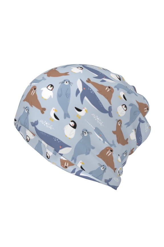 Seal Fox Seagull Whales Slouchy Beanie Hat for Men/Women, Skull Cap Chemo Cap Night Sleeping Cap