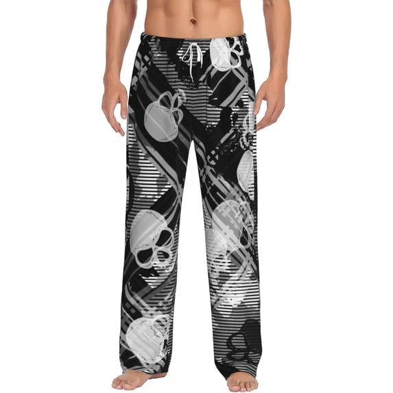 Vsdgher Seamless Pattern With Skulls Print Mens Pajama Pants Sleep & Lounge Pants, PJ Bottoms With elastic waistb and Pockets