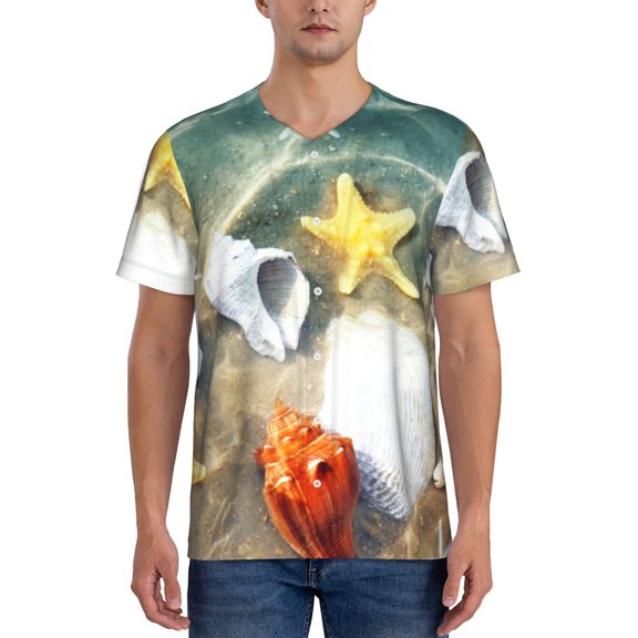 Vsdgher Seashell On The Beach Mens T-Shirts Baseball Vintage Fashionable Lightweight Casual Crew Neck Slim Fit with Long Sleeves-Medium