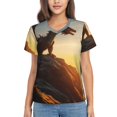 thumbnail image 1 of Vsdgher Seaside Sunset Cool Dragon Women Shirts V Neck Short Sleeve Tops T-Shirt Basic Tees, S to 3XLMedium, 1 of 5