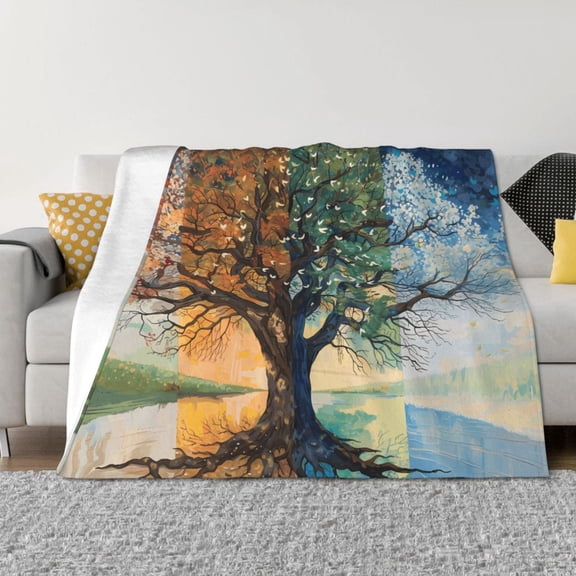 Vsdgher Seasonal Tree Reflection Pattern Fleece Throw Blanket, Horizontal Fleece Bedding Home Decor for Couch & Bed All Season Use -40"x30"