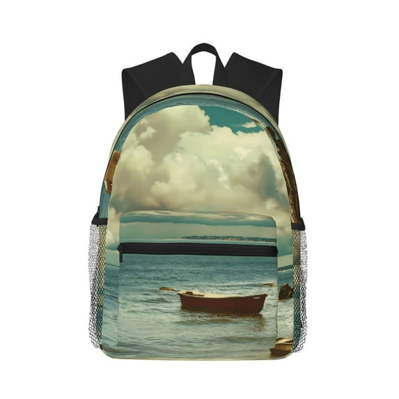 Vsdgher Serene Coastal Blue Sky Unisex Large Capacity Bookbag, Schoolbag, Casual Daypack for High School, College, Teens, Travel, Work