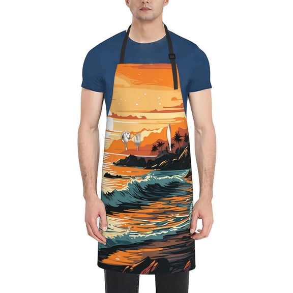 Vsdgher Serene Ocean Sunset Waterproof Apron with 2 Pockets Kitchen Chef Aprons Bibs for Grooming Cooking Baking Painting Gardening