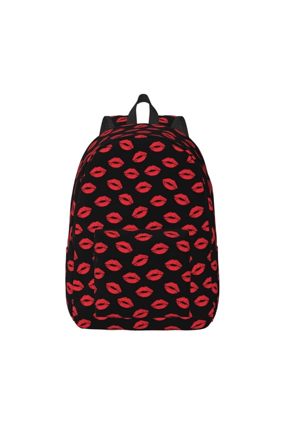 Sexy Red Lips Kiss Print Canvas Backpack Travel Rucksack Unisex Knapsack 15.7/17.7Inch Laptop Backpack for Work,College -Medium