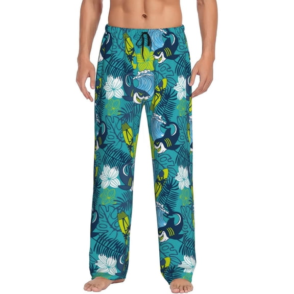 Vsdgher Shark And Leaves Print Mens Pajama Pants Sleep & Lounge Pants, PJ Bottoms With elastic waistb and Pockets
