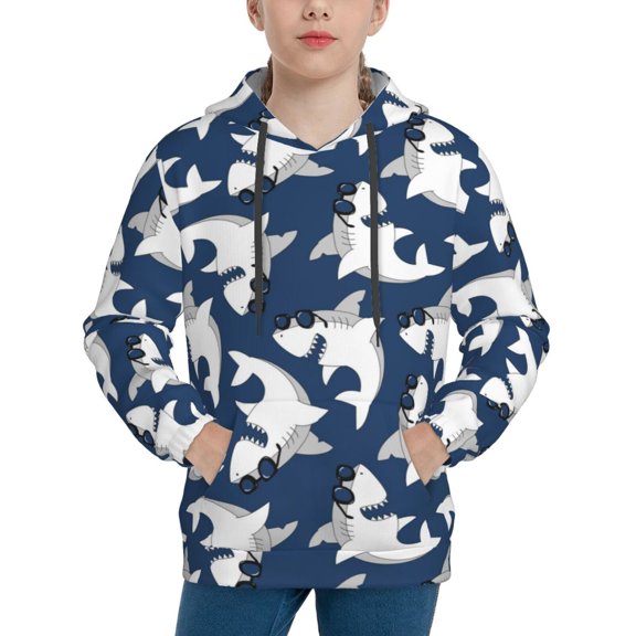 Vsdgher Shark Hoodie Youth Classic Hooded Pullover Sweatshirts Essentials Hoodie for Children (s-xl)-Large