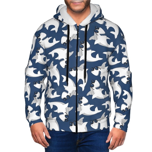 Vsdgher Shark Mens Hoodies Zip Hoodie, Hoodies for Men, Zip-up Hooded Sweatshirt-Small