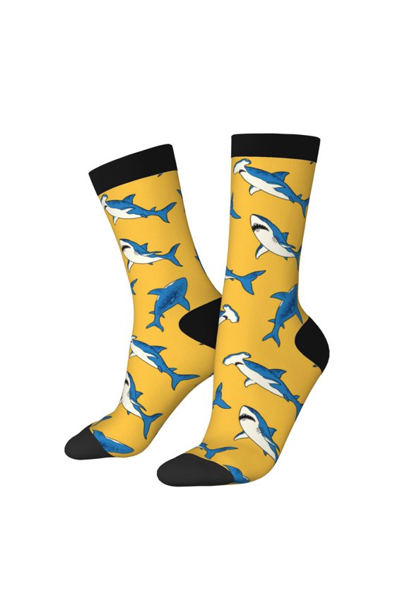 Shark Print Crew Socks for Men & Women, Breathable Casual Athletic Ankle Socks