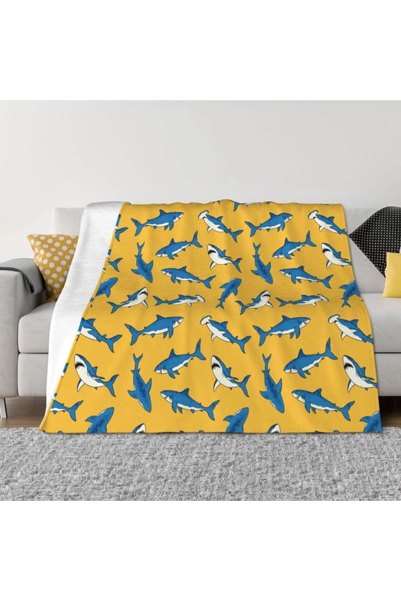 Shark Print Pattern Fleece Throw Blanket, Horizontal Fleece Bedding Home Decor for Couch & Bed All Season Use -80"x60"