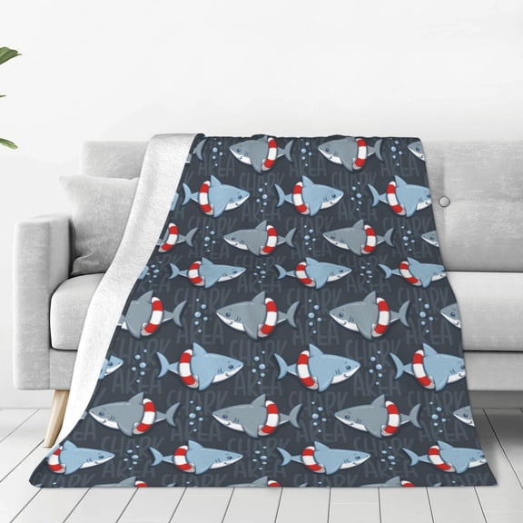 Vsdgher Shark Wearing Swim Ring Ultra-Soft Micro flannel Blanket Throw Blankets for Couch Sofa, Bed (4 sizes)-80"x60"