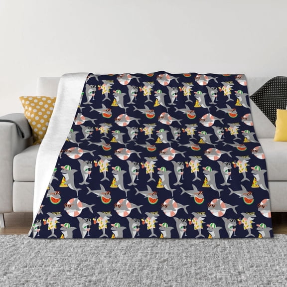 Vsdgher Sharks In Sunglasses Pattern Fleece Throw Blanket, Horizontal Fleece Bedding Home Decor for Couch & Bed All Season Use -60"x50"