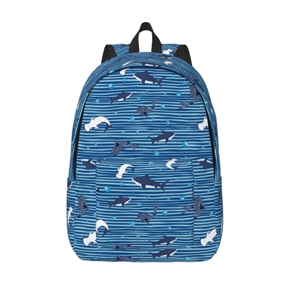 Vsdgher Sharks on White Blue Striped Print Canvas Backpack Travel Rucksack Unisex Knapsack 15.7/17.7Inch Laptop Backpack for Work,College -Small